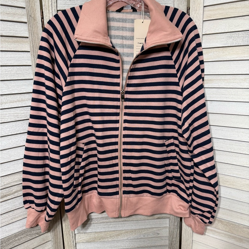 Pink and Black Striped Women's Sweatshirt